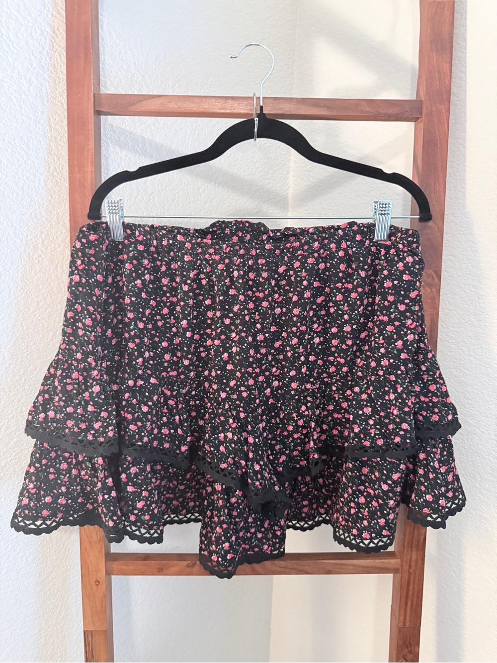 Floral Tiered Skort - Black with Pink Floral